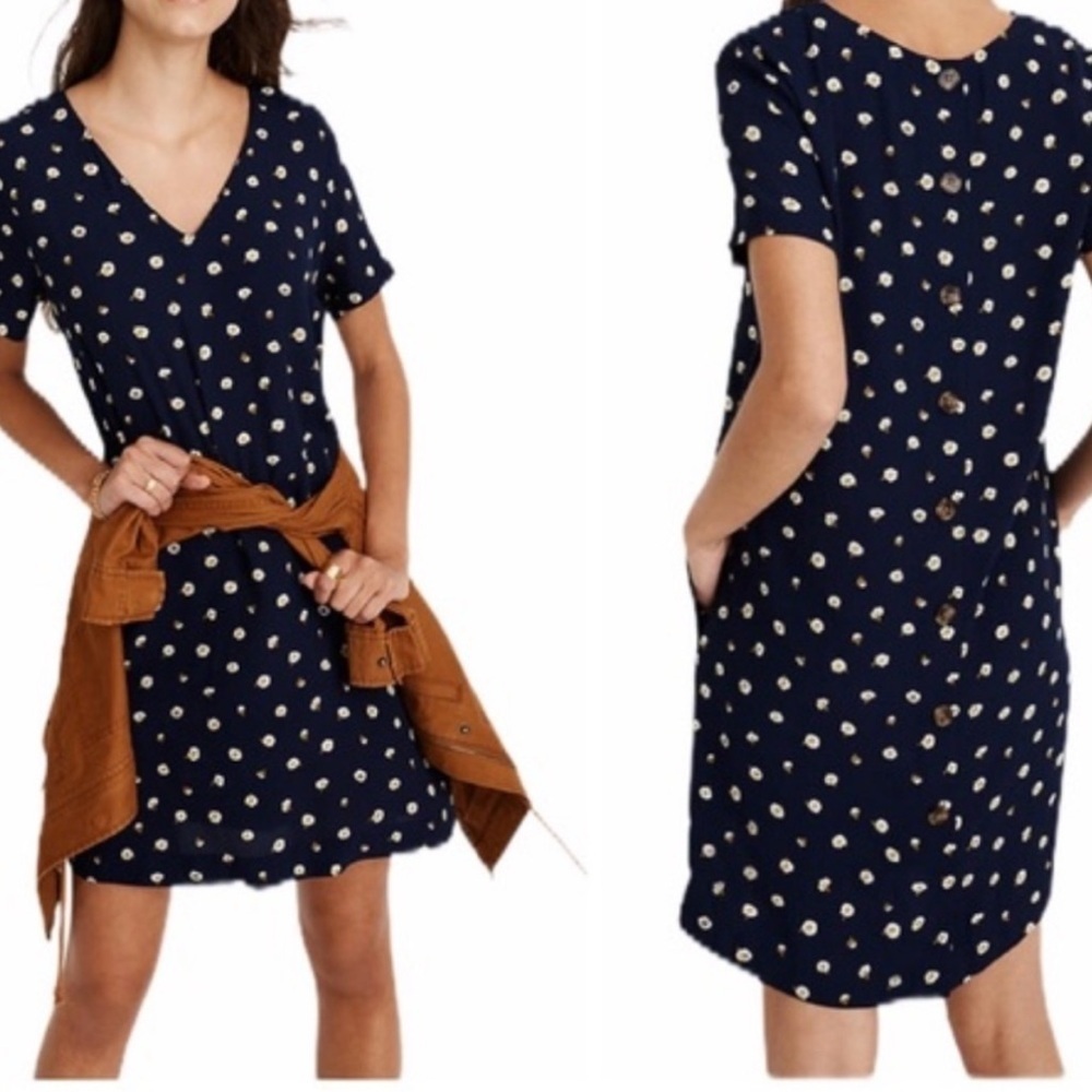Madewell Button-Back Easy Dress in Daisy Dots Size L